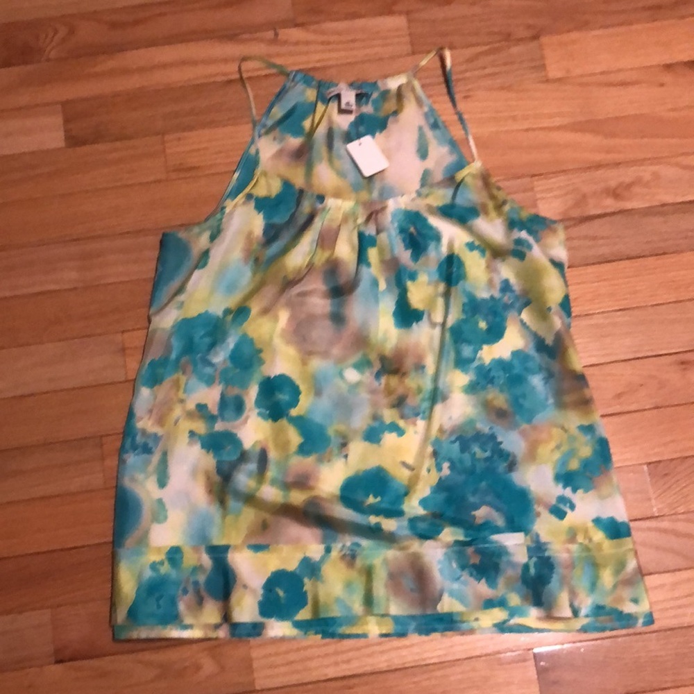 NWOT Banana Republic Silk Charmeuse tank top Medium. Turquoise watercolor print - Picture 5 of 5